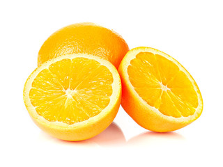 Orange fruit half on white background.