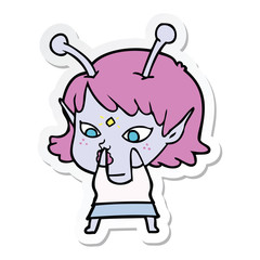 sticker of a pretty cartoon alien girl