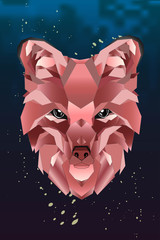 Fototapeta premium Abstract linear polygonal head of a fox on dark background. Gradient geometric animal red color. Vector illustration