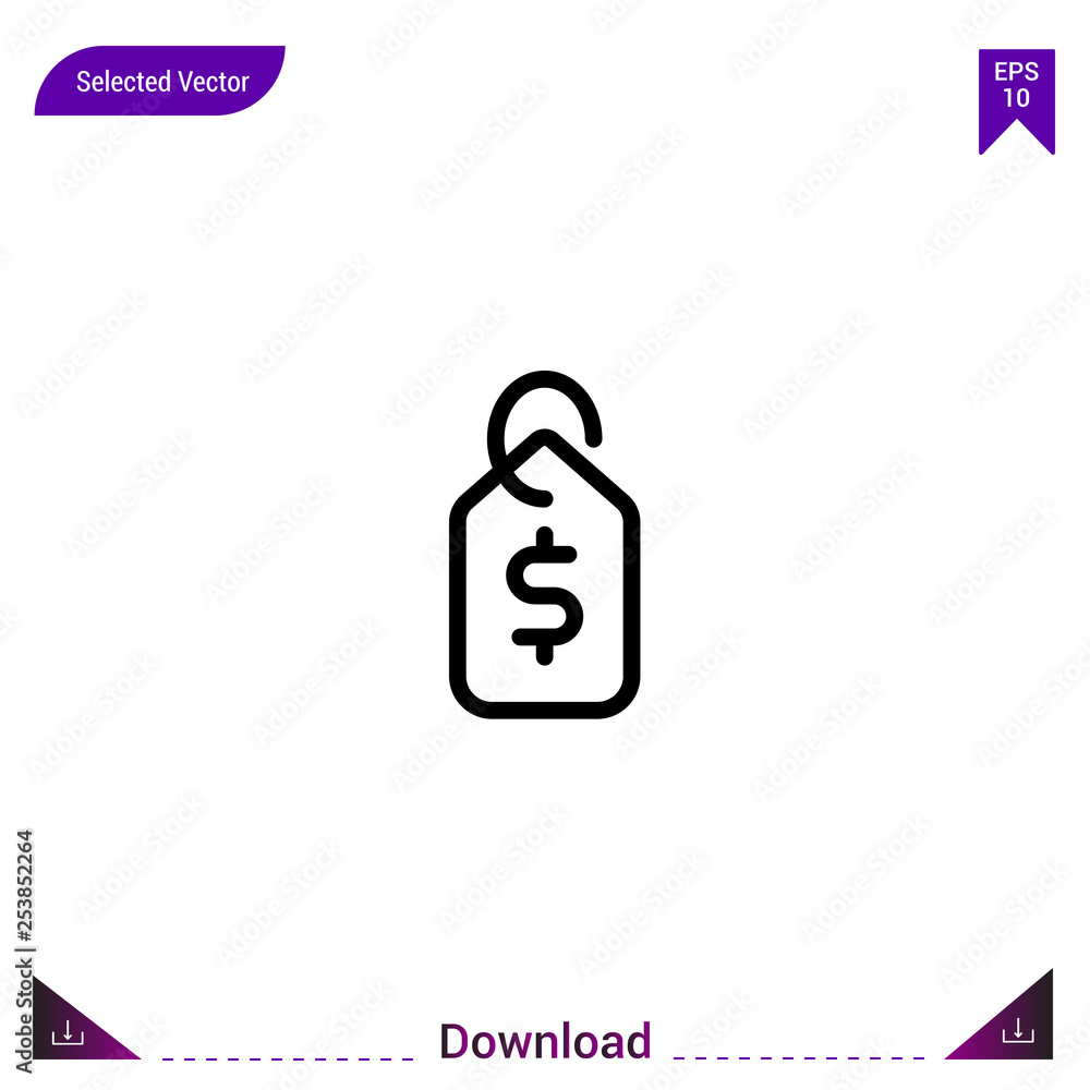 Poster outline price-tag icon isolated on white background. line pictogram. mobile application, logo, user 