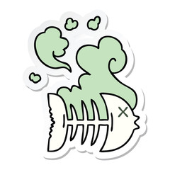 sticker of a quirky hand drawn cartoon dead fish