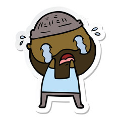 sticker of a cartoon bearded man crying
