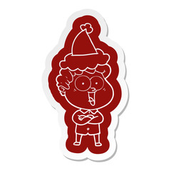 cartoon  sticker of a happy man wearing santa hat