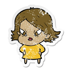distressed sticker of a cartoon stressed woman
