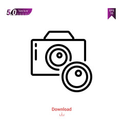 Outline photo-camera icon isolated on white background. Line pictogram. Graphic design, mobile application, logo, user interface. Editable stroke. EPS10 format vector illustration