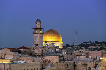 Fototapeta na wymiar Golden Dome of The Rock In the evening time on the Temple Mount in the Old City of Jerusalem