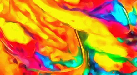 Chaotic lines on soft background in cartoon style. Abstract art in very bright juicy colors. Surreal painting texture. Psychedelic modern art. Warm saturated backdrop. Funny style crazy artwork.