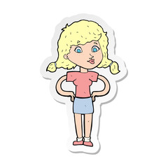sticker of a cartoon pretty girl with hands on hips