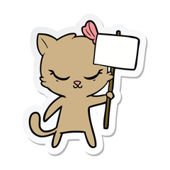 sticker of a cute cartoon cat with sign