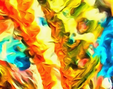 Chaotic lines on soft background in cartoon style. Abstract art in very bright juicy colors. Surreal painting texture. Psychedelic modern art. Warm saturated backdrop. Funny style crazy artwork.