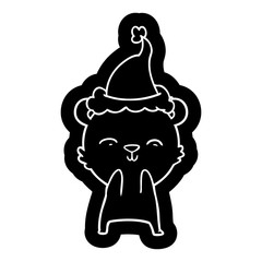 happy cartoon icon of a polar bear wearing santa hat