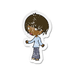retro distressed sticker of a cartoon confused woman