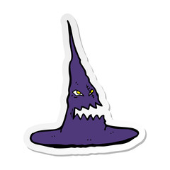 sticker of a cartoon spooky witches hat