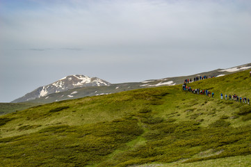 A group of hikers just below the "Titov Vrv" peak in Macedonia