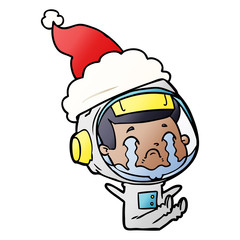 gradient cartoon of a crying astronaut wearing santa hat