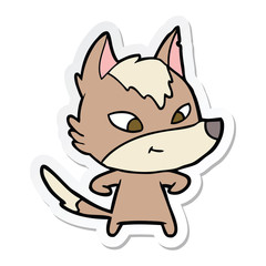 sticker of a friendly cartoon wolf