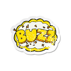 retro distressed sticker of a cartoon buzz symbol