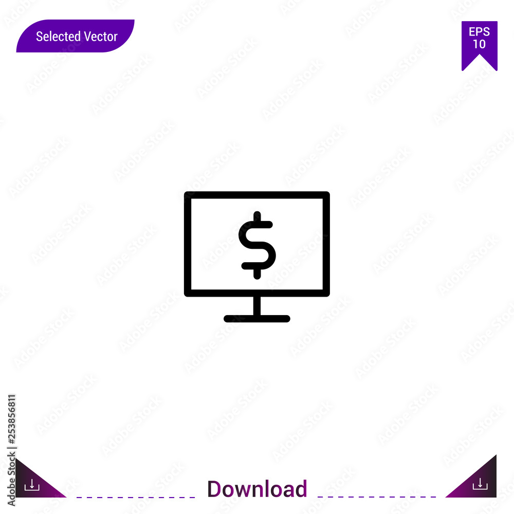 Poster outline monitor icon isolated on white background. line pictogram. mobile application, logo, user in