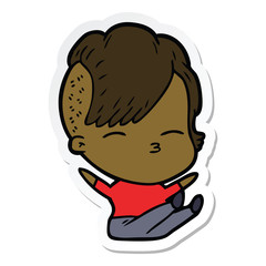 sticker of a cartoon squinting girl