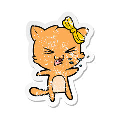 distressed sticker of a cartoon cat