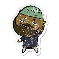 distressed sticker of a cartoon worried man with beard