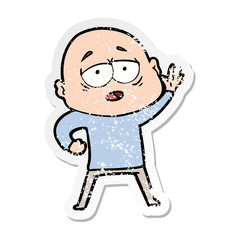 distressed sticker of a cartoon tired bald man