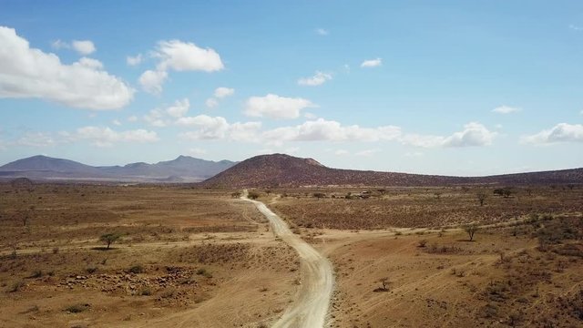Dirt road in Shaba National Reserve, aerial