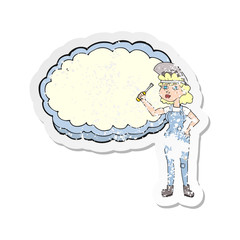 retro distressed sticker of a cartoon female mechanic