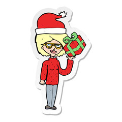 sticker of a cartoon woman getting ready for christmas