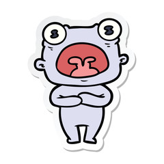 sticker of a cartoon weird alien communicating
