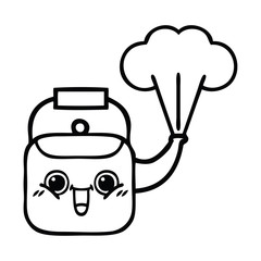 line drawing cartoon steaming kettle