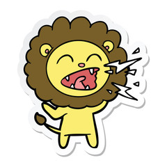 sticker of a cartoon roaring lion