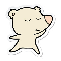 sticker of a happy cartoon polar bear dancing