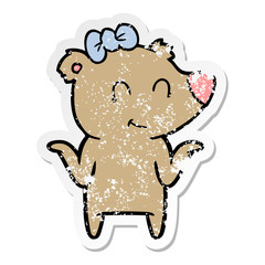 distressed sticker of a female bear cartoon