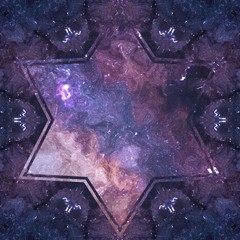 Digital cosmic abstract pattern. Modern style art print. Futuristic artwork. Contemporary painting wall decor. Graphic oil and watercolor. Paint brushstrokes in warm purple colors. Psychedelic design.