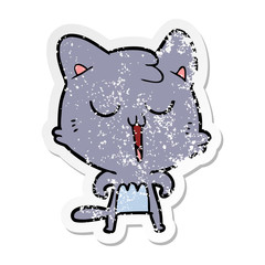 distressed sticker of a cartoon cat singing