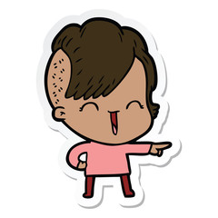sticker of a cartoon happy hipster girl