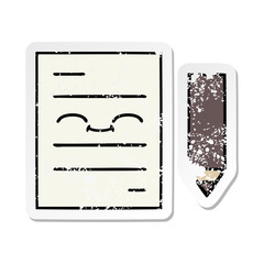 distressed sticker of a cute cartoon test paper