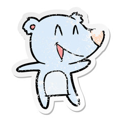 distressed sticker of a laughing bear cartoon