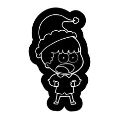 cartoon icon of a shocked man wearing santa hat