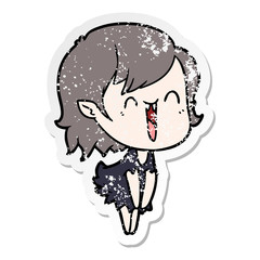 distressed sticker of a cute cartoon happy vampire girl