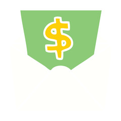 quirky hand drawn cartoon dollar in envelope