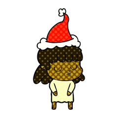 comic book style illustration of a indifferent woman wearing santa hat