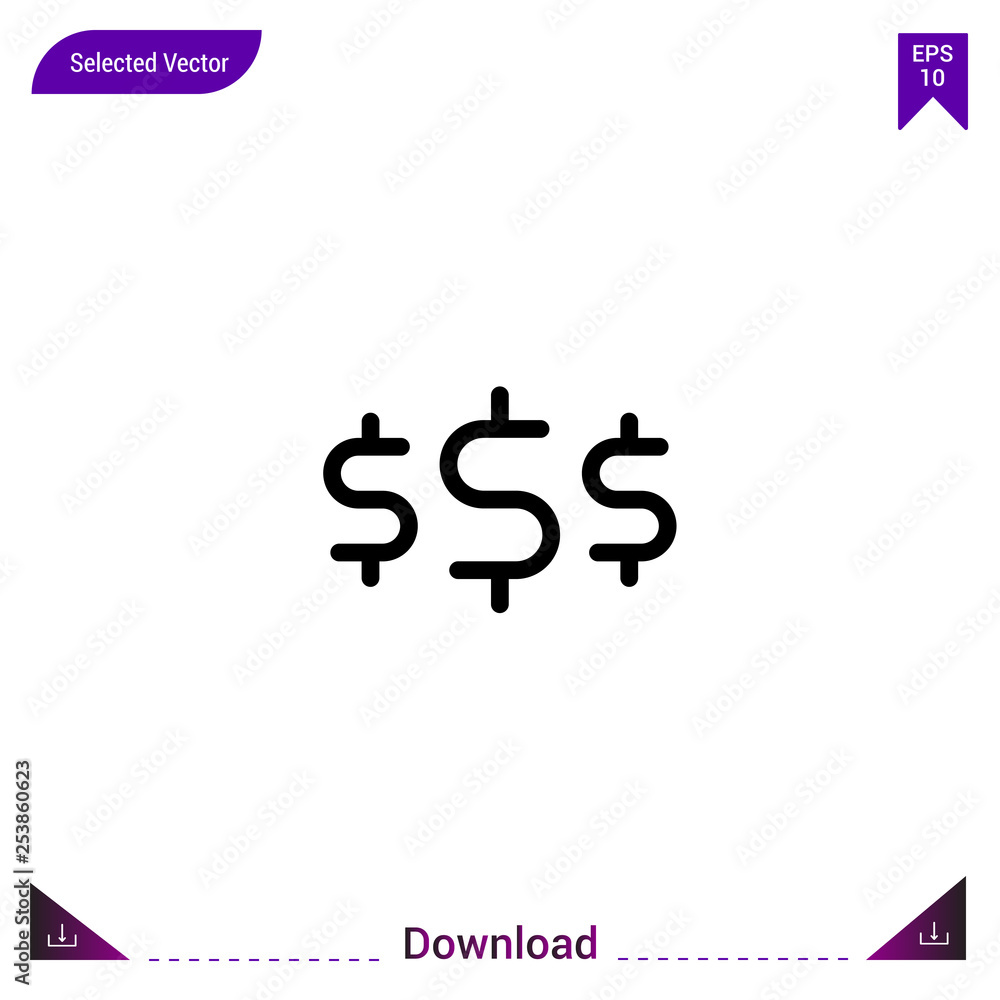 Poster outline dollar-symbol icon isolated on white background. line pictogram. mobile application, logo, u
