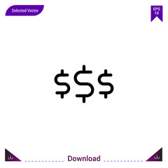 Outline dollar-symbol icon isolated on white background. Line pictogram. mobile application, logo, user interface. Editable stroke. EPS10 format vector