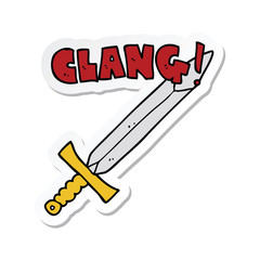 sticker of a cartoon clanging sword