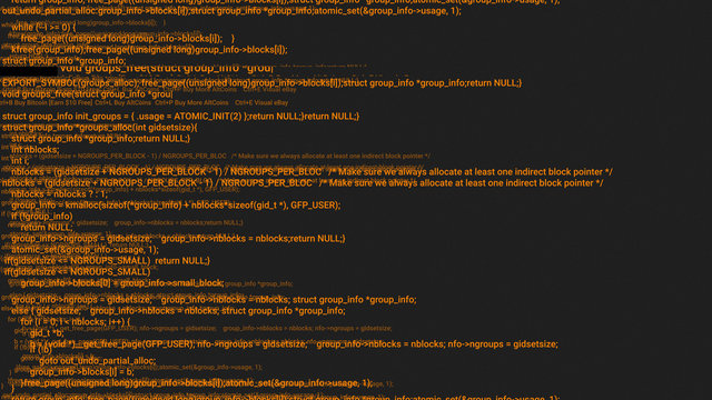 Orange screen coding hacker concept animation with glitch. Programming code typing error. Big data and Internet cyber attack. Programming code abstract. Blockchain concept, computer digital code