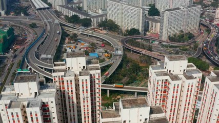 Drone fly over Hong Kong city