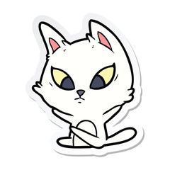 sticker of a confused cartoon cat sitting
