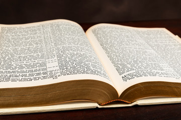 Close-up Photograph of Open Old Bible On Brown